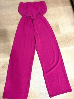 Strapless Wide-Leg Jumpsuit in Fuchsia